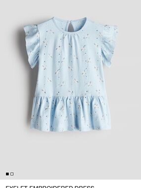 H&M Light Blue Eyelet Embroidered Ruffle Dress Girl